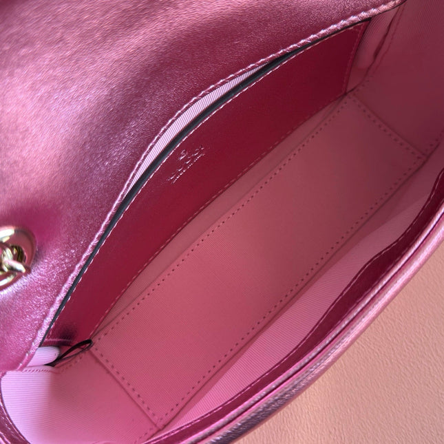 GUCCI 26S GG MARMONT BAG 22 IN METALLIC PINK LAMBSKIN