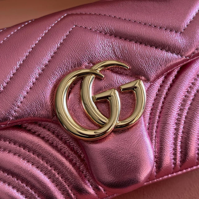 GUCCI 26S GG MARMONT BAG 22 IN METALLIC PINK LAMBSKIN