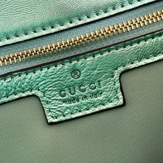 GUCCI 26S GG MARMONT BAG 26 IN METALLIC PALE GREEN LAMBSKIN