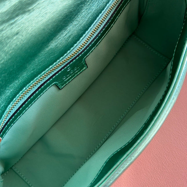 GUCCI 26S GG MARMONT BAG 26 IN METALLIC PALE GREEN LAMBSKIN