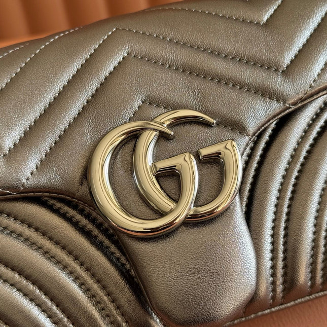 GUCCI 26S GG MARMONT BAG 26 IN WARM GRAY BROWN LAMBSKIN