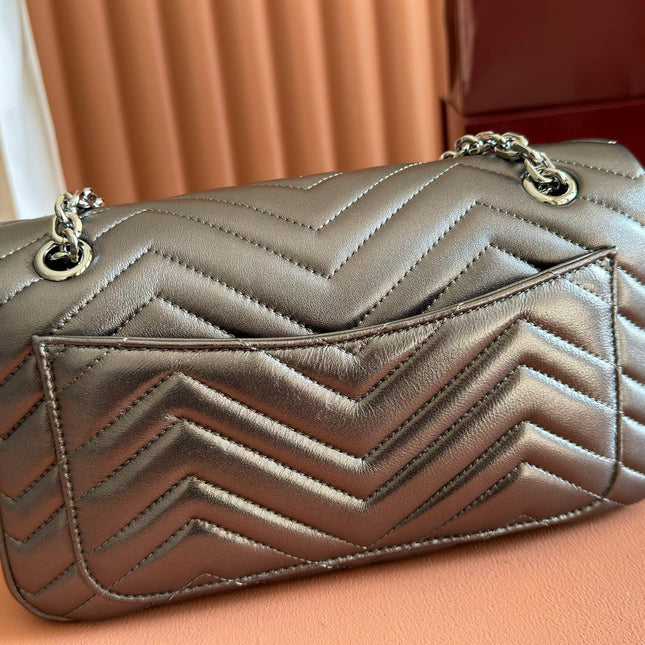 GUCCI 26S GG MARMONT BAG 26 IN WARM GRAY BROWN LAMBSKIN