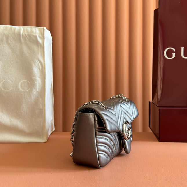 GUCCI 26S GG MARMONT BAG 26 IN WARM GRAY BROWN LAMBSKIN
