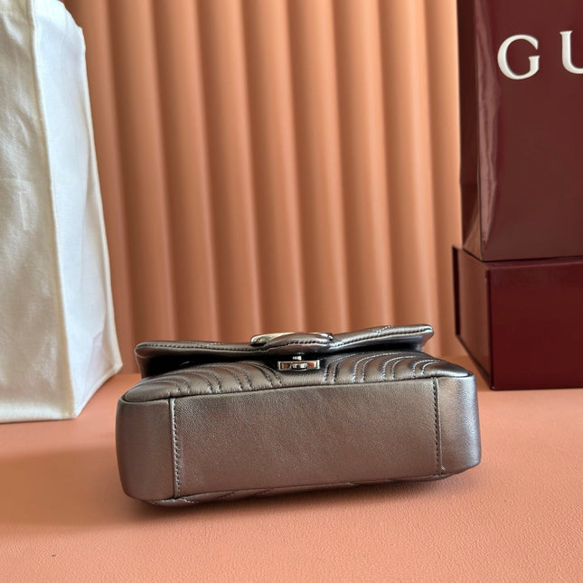 GUCCI 26S GG MARMONT BAG 22 IN WARM GRAY BROWN LAMBSKIN