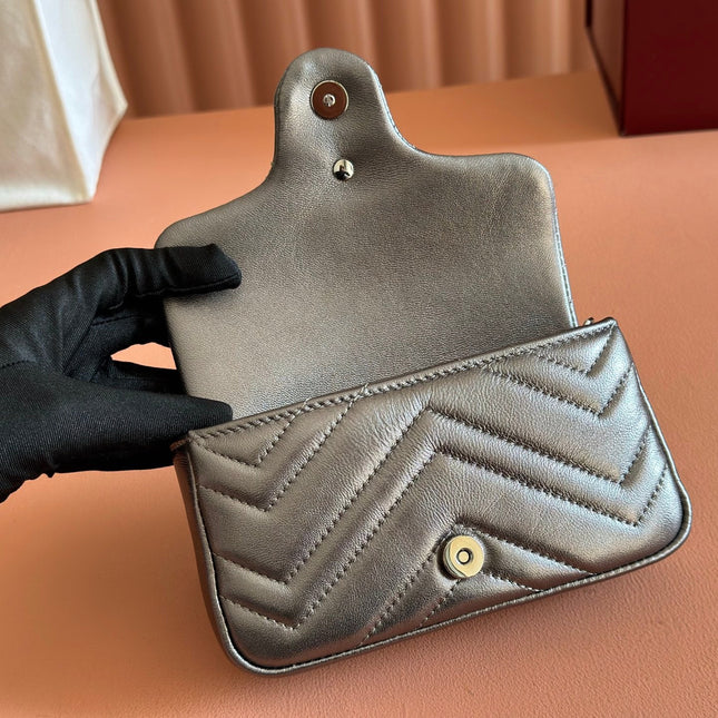 GUCCI 26S GG MARMONT BAG 16 IN WARM GRAY BROWN LAMBSKIN