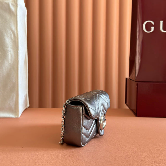 GUCCI 26S GG MARMONT BAG 16 IN WARM GRAY BROWN LAMBSKIN