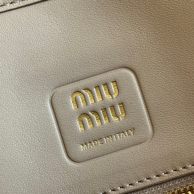 MIUMIU 26S BORSA AVENTURE BAG 44 IN DARK BEIGE LAMBSKIN GOLD HARDWARE