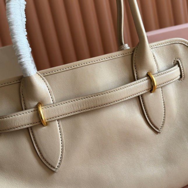 MIUMIU 26S BORSA AVENTURE BAG 44 IN DARK BEIGE LAMBSKIN GOLD HARDWARE