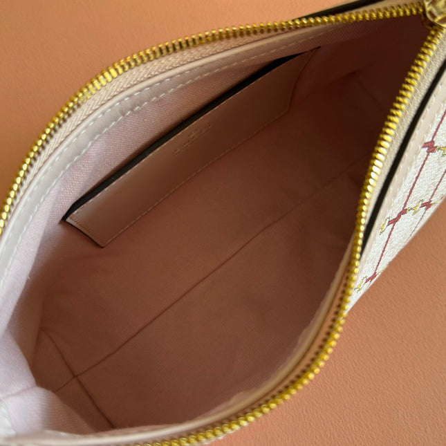 GUCCI 26S GG EMBLEM BUCKET BAG 22 IN LIGHT PINK COATED FABRIC