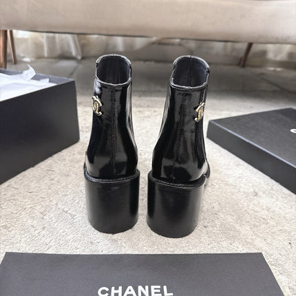 CHANEL 26S CAP TOE CHELSEA ANKLE BOOTS 65MM IN BLACK CRINKLED CALFSKIN