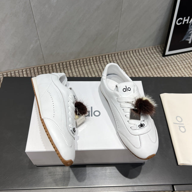ALO 25S SUNSET SNEAKER IN WHITE LAMBSKIN WITH PUFF CHARM