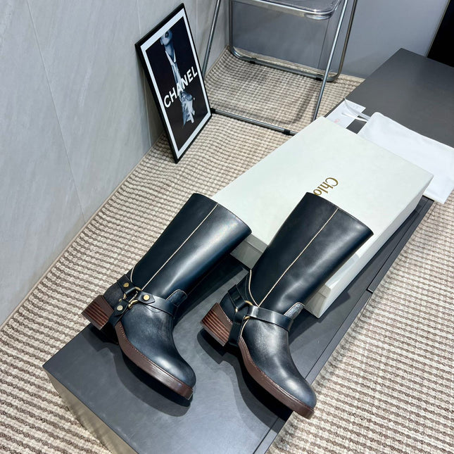 CHLOÉ 26S KNEE-HIGH BOOTS IN BLACK CALFSKIN