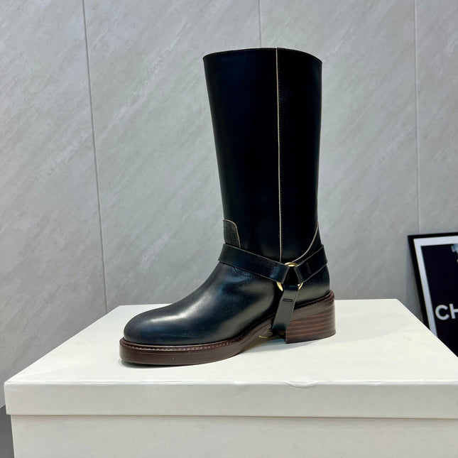 CHLOÉ 26S KNEE-HIGH BOOTS IN BLACK CALFSKIN