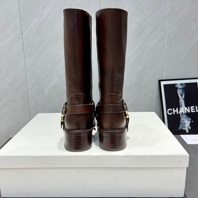 CHLOÉ 26S KNEE-HIGH BOOTS IN DARK BROWN CALFSKIN