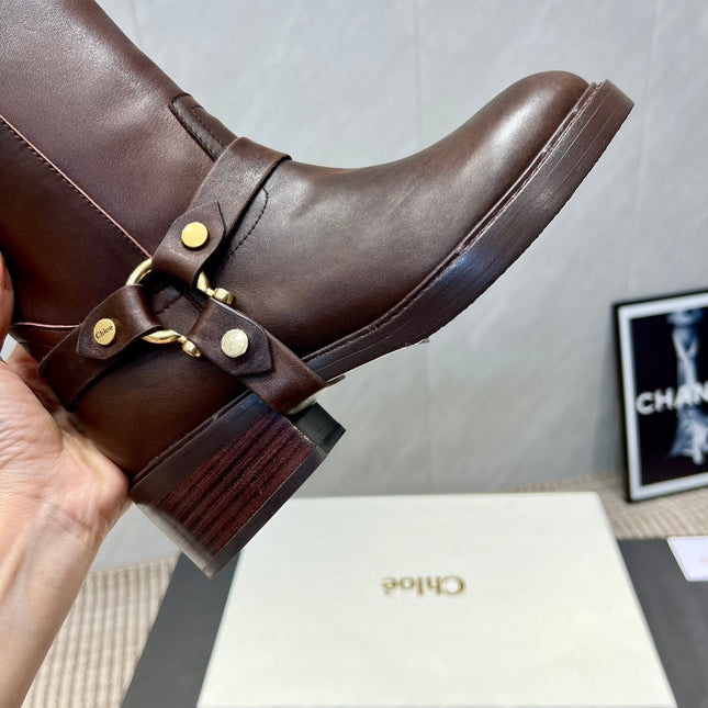 CHLOÉ 26S KNEE-HIGH BOOTS IN DARK BROWN CALFSKIN