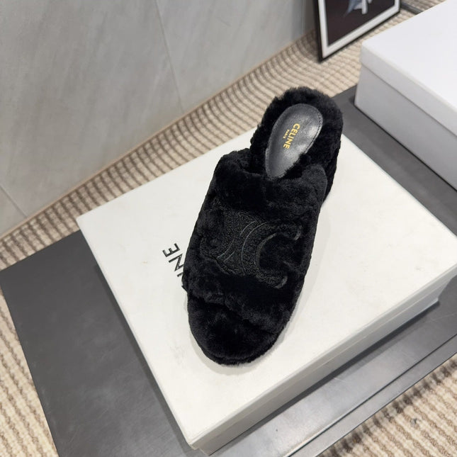 CELINE 26S HIGH-HEEL SANDALS IN BLACK PURE WOOL