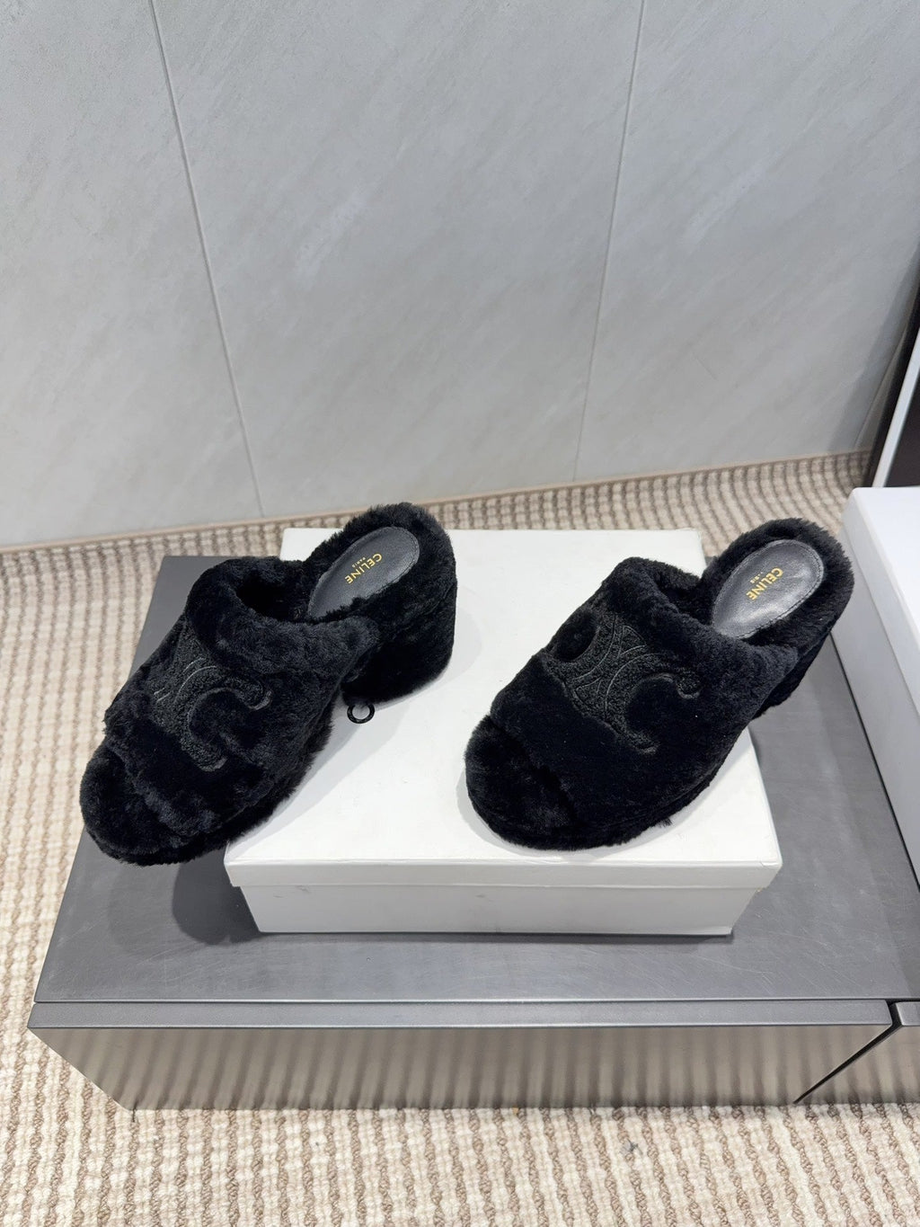 CELINE 26S HIGH-HEEL SANDALS IN BLACK PURE WOOL