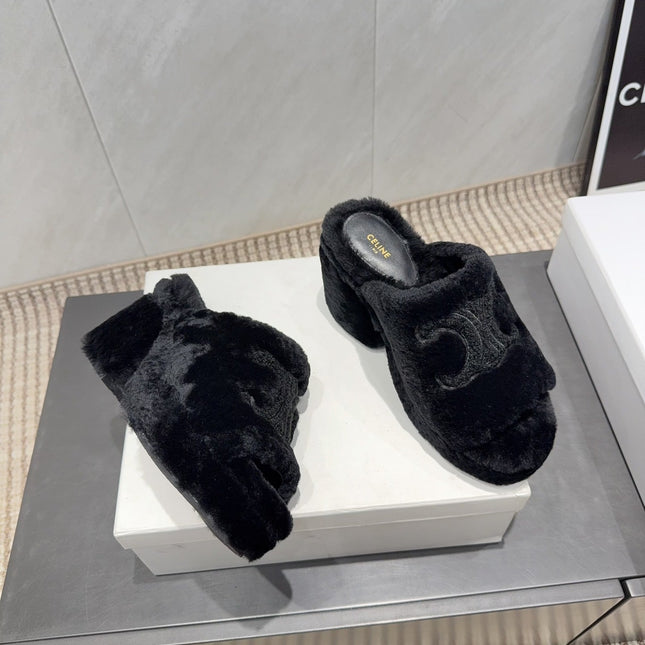 CELINE 26S HIGH-HEEL SANDALS IN BLACK PURE WOOL