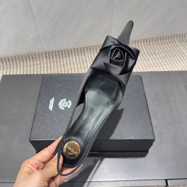 YSL 26S HEELED SLINGBACKS 50 MM IN BLACK FABRIC