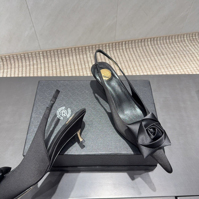YSL 26S HEELED SLINGBACKS 50 MM IN BLACK FABRIC