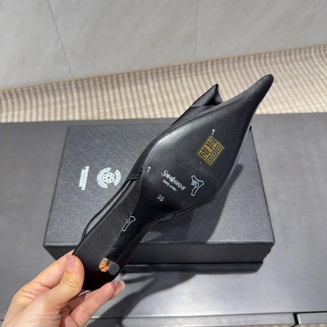 YSL 26S HEELED SLINGBACKS 50 MM IN BLACK FABRIC