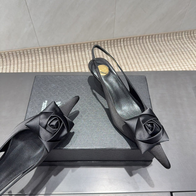YSL 26S HEELED SLINGBACKS 50 MM IN BLACK FABRIC