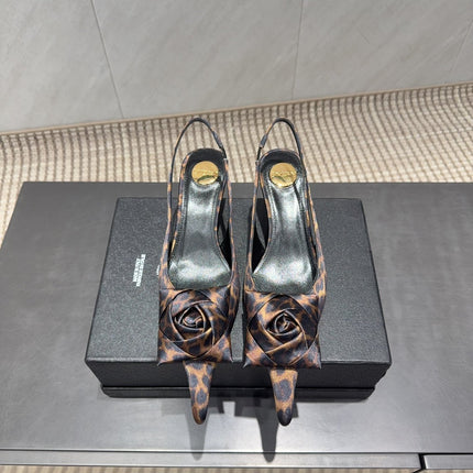 YSL 26S HEELED SLINGBACKS 50 MM IN LEOPARD PRINT FABRIC