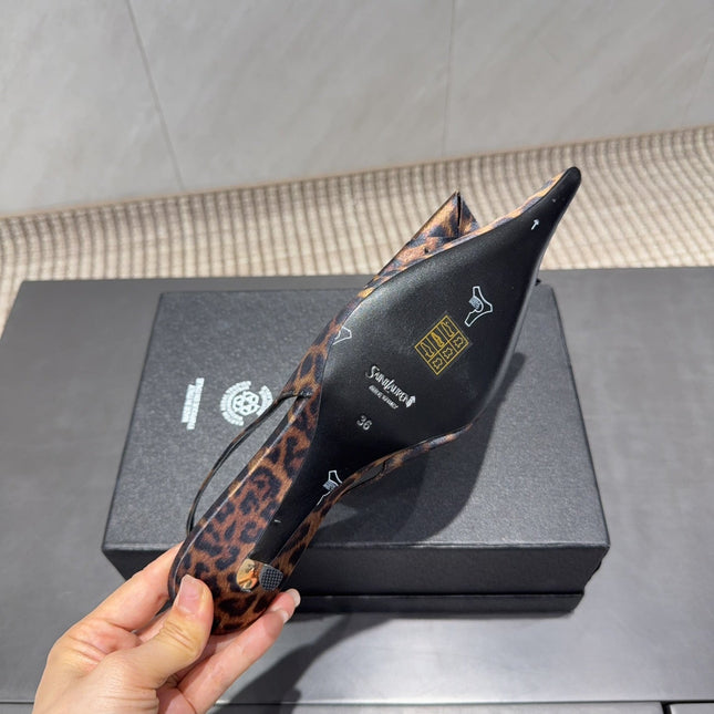 YSL 26S HEELED SLINGBACKS 50 MM IN LEOPARD PRINT FABRIC