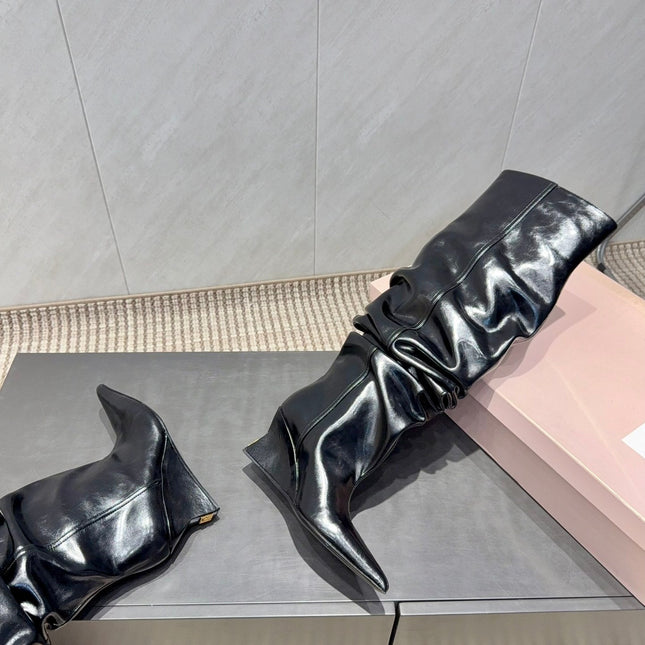 BALMAIN 26S KNEE-HIGH BOOTS 75 MM IN BLACK CALFSKIN