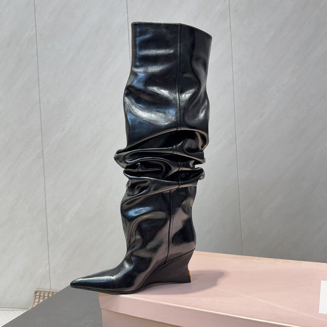BALMAIN 26S KNEE-HIGH BOOTS 75 MM IN BLACK CALFSKIN