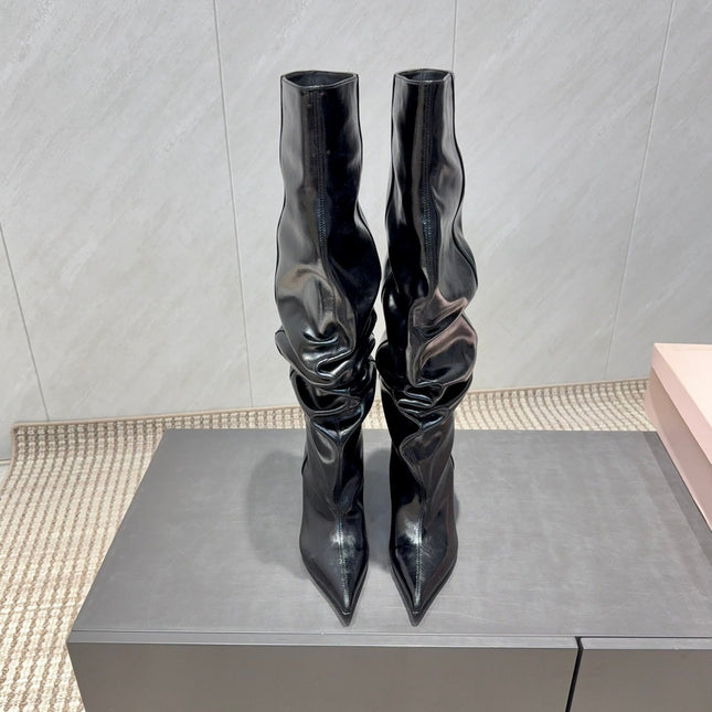 BALMAIN 26S KNEE-HIGH BOOTS 75 MM IN BLACK CALFSKIN