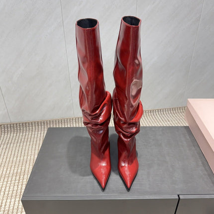 BALMAIN 26S KNEE-HIGH BOOTS 75 MM IN RED CALFSKIN
