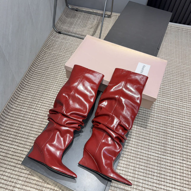 BALMAIN 26S KNEE-HIGH BOOTS 75 MM IN RED CALFSKIN