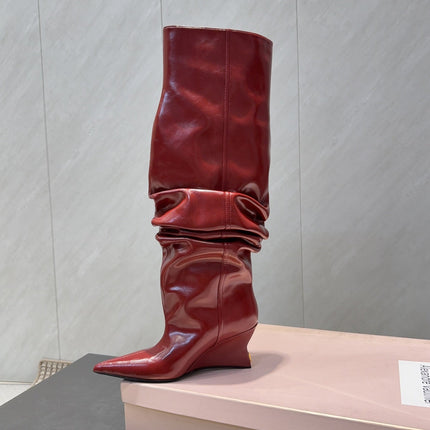 BALMAIN 26S KNEE-HIGH BOOTS 75 MM IN RED CALFSKIN