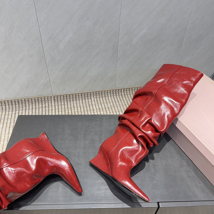 BALMAIN 26S KNEE-HIGH BOOTS 75 MM IN RED CALFSKIN