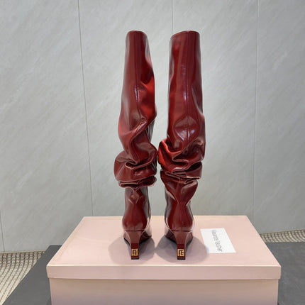 BALMAIN 26S KNEE-HIGH BOOTS 75 MM IN RED CALFSKIN