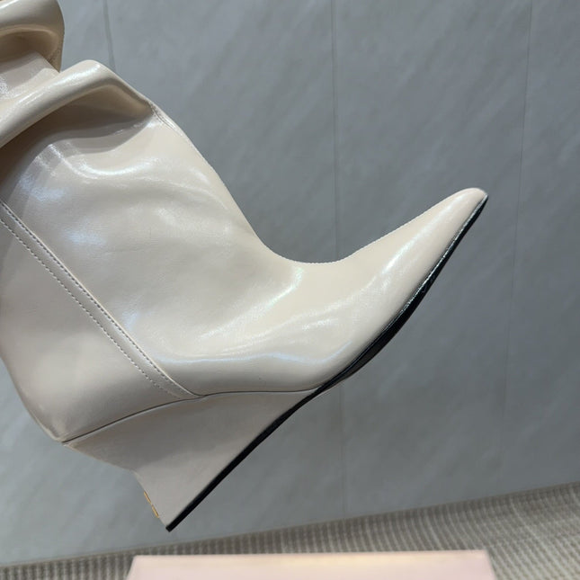 BALMAIN 26S KNEE-HIGH BOOTS 75 MM IN LIGHT BEIGE CALFSKIN