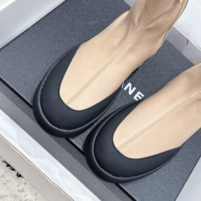 CHANEL 26S ZIPPER BOOTS IN BEIGE MIX BLACK FABRIC AND LAMBSKIN
