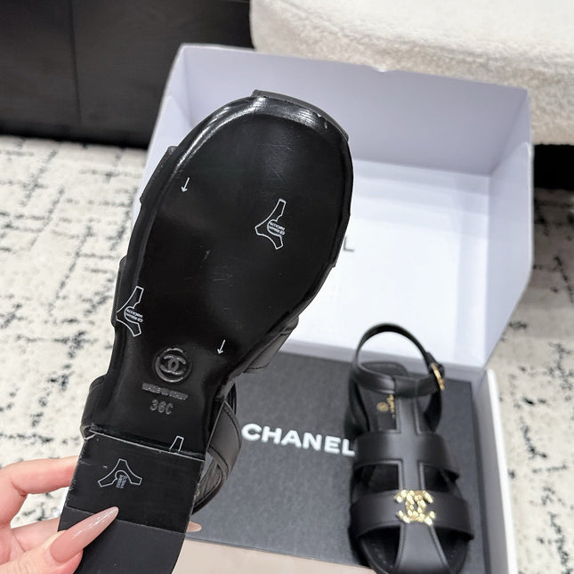 CHANEL 26S SANDALS IN BLACK CALFSKIN WITH GOLD HARDWARE