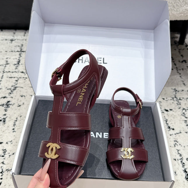 CHANEL 26S SANDALS IN DARK RED CALFSKIN WITH GOLD HARDWARE