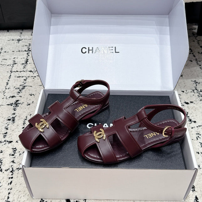 CHANEL 26S SANDALS IN DARK RED CALFSKIN WITH GOLD HARDWARE