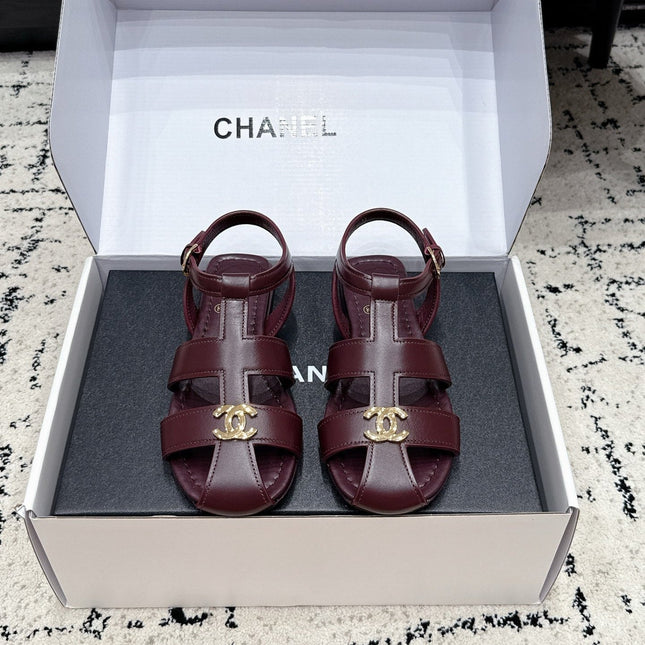 CHANEL 26S SANDALS IN DARK RED CALFSKIN WITH GOLD HARDWARE