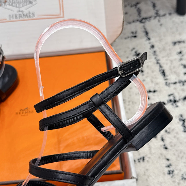 HM 26S STRAPPY SANDALS IN BLACK CALFSKIN SILVER HARDWARE