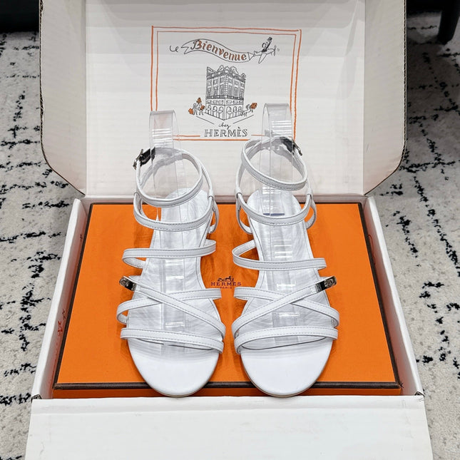 HM 26S STRAPPY SANDALS IN WHITE CALFSKIN SILVER HARDWARE