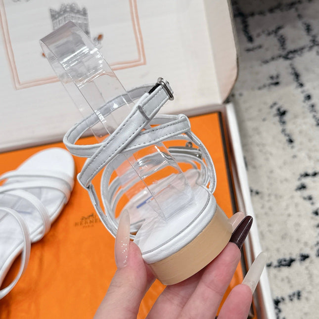 HM 26S STRAPPY SANDALS IN WHITE CALFSKIN SILVER HARDWARE