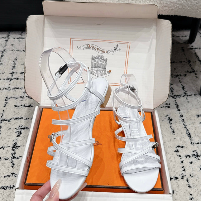 HM 26S STRAPPY SANDALS IN WHITE CALFSKIN SILVER HARDWARE