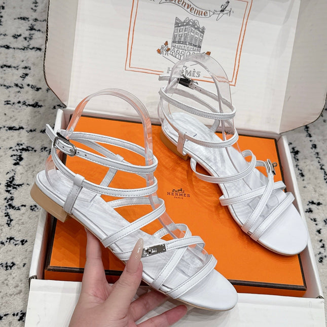 HM 26S STRAPPY SANDALS IN WHITE CALFSKIN SILVER HARDWARE