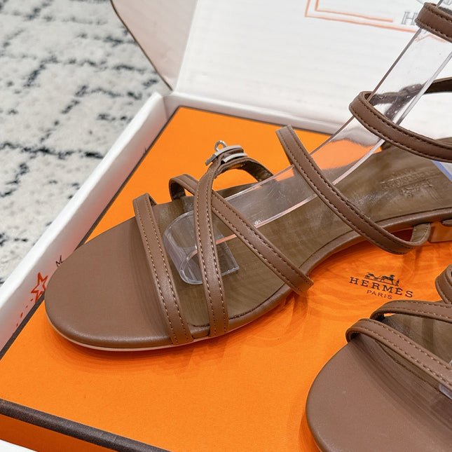 HM 26S STRAPPY SANDALS IN COFFEE BROWN CALFSKIN SILVER HARDWARE