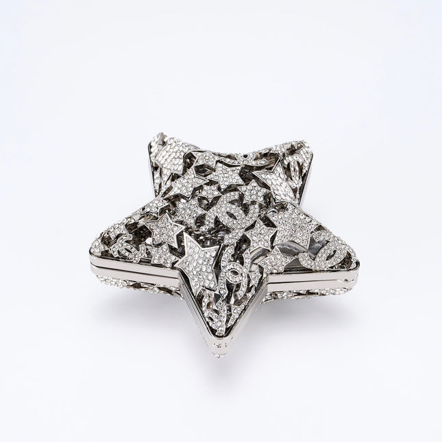 CHANEL 26S STAR CLUTCH MINI 13 IN SILVER CRYSTAL EMBELLISHED METAL