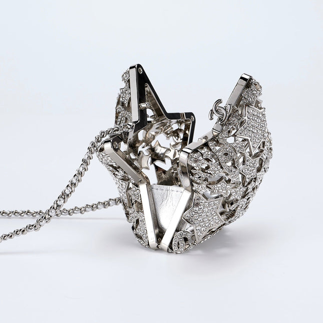 CHANEL 26S STAR CLUTCH MINI 13 IN SILVER CRYSTAL EMBELLISHED METAL